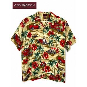 Covington Hawaiian Hot Rod Print Rayon Camp Shirt XL Retro Cars Tropical Aloha
